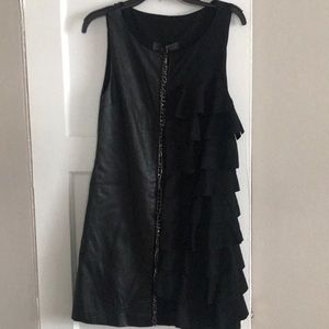 Black half/half Ruffle Leather Dress